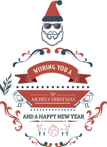 Santa in Sunglasses with Christmas Greetings Decoration on Transparent Background