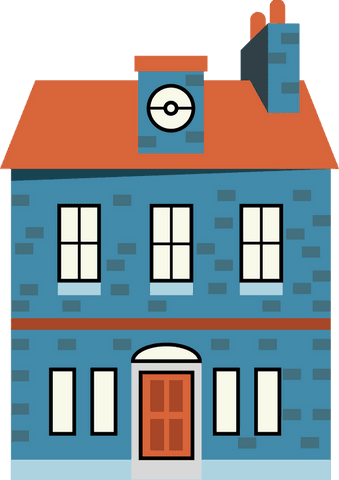 Flat design cartoon house with red roof and transparent background