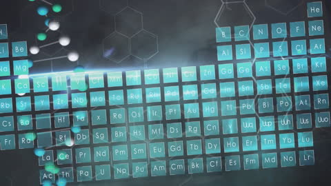 Girl in Classroom Using Laptop with Digital Periodic Table Overlay