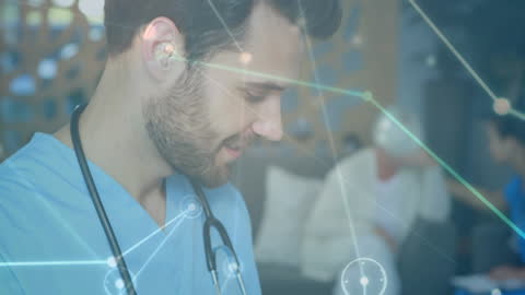 Smiling Medical Professional Connected with Technology Network