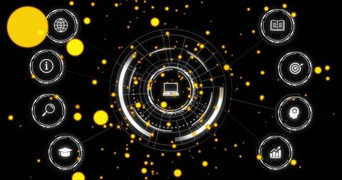 Futuristic Digital Interface with Glowing Tech Icons