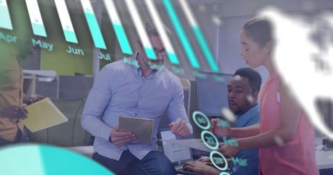 Financial Data Workflow Among Colleagues in Modern Office