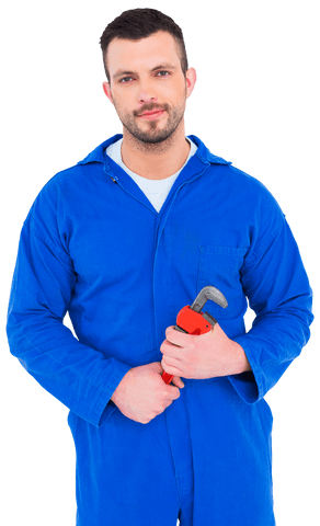 transparent male mechanic holding wrench in blue coverall - Download Free Stock Videos Pikwizard.com