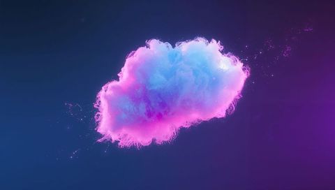 Floating Neon Cloud Nebula with Glowing Gradient, Particle Trails and Ethereal Wisps