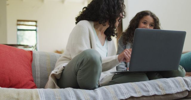 Mother and Daughter Bonding at Home with Laptop - Download Free Stock Images Pikwizard.com