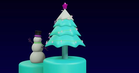 Festive Holiday Scene with Cartoon Christmas Tree and Snowman - Download Free Stock Images Pikwizard.com