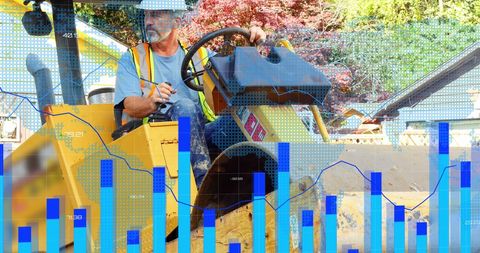 Construction Worker with Financial Graph Overlay Concept