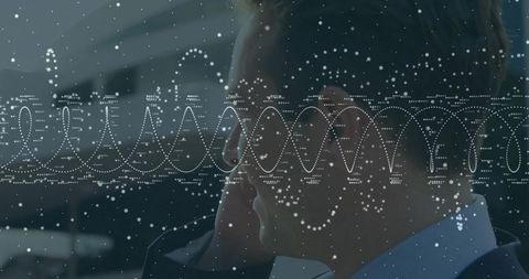 Businessman engaged in phone call with digital data visualization