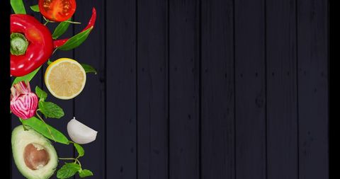 Fresh Vegetables and Citrus Arrangement on Dark Background