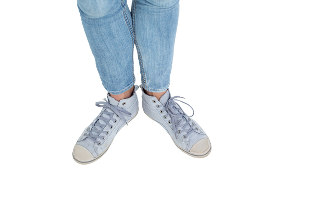 Feet Wearing Jeans and Gray High-Top Sneakers On Transparent Background - Download Free Stock Videos Pikwizard.com