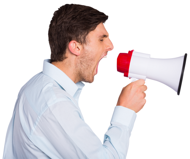 Transparent Image of Young Man Shouting into Megaphone - Download Free Stock Videos Pikwizard.com