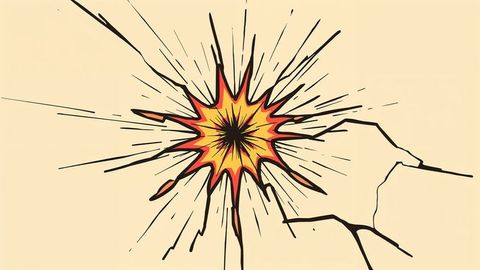 Explosive Starburst with Radial Cracks on Beige Background