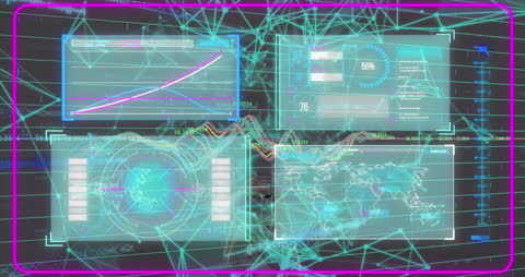 Futuristic Data Processing Interface with Global Map Visualization