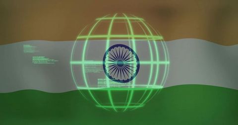 Digital Globe Overlaying India's Flag Representing Tech Innovation