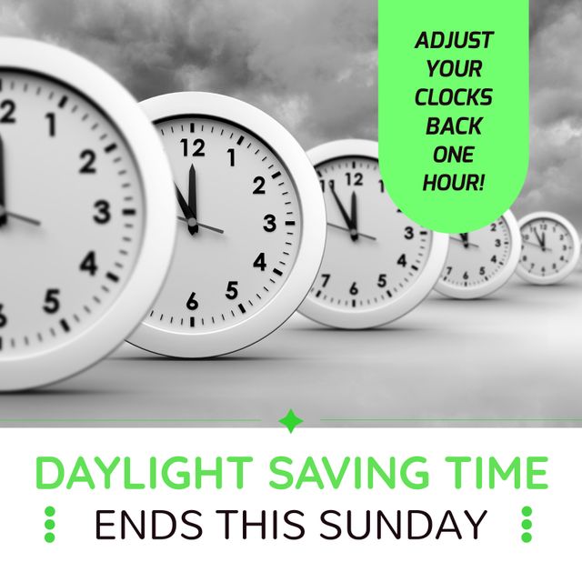 End of Daylight Saving Time Reminder with Clocks and Text - Download Free Stock Templates Pikwizard.com