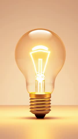 Incandescent Bulb Receiving Current and Glowing on Studio Table Showing Filament