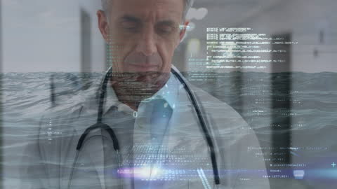 Doctor Analyzing Data with Futuristic Digital Interface
