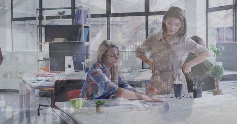 Financial Data Analysis Overlaid with Office Team Discussion - Download Free Stock Images Pikwizard.com
