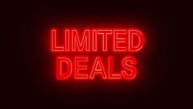 Glowing red neon limited deals sign for retail promotions, sale banners, website hero