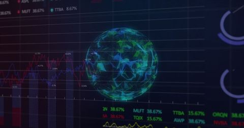 Abstract Digital Globe with Financial Data Interface and Network Connections - Download Free Stock Images Pikwizard.com