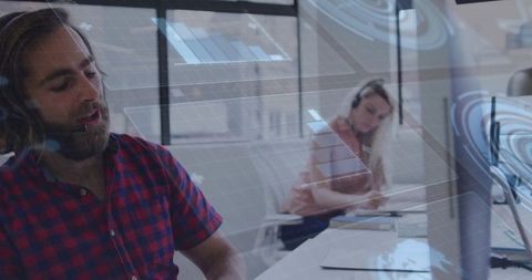 Call Center Team Using Technology for Advanced Communication