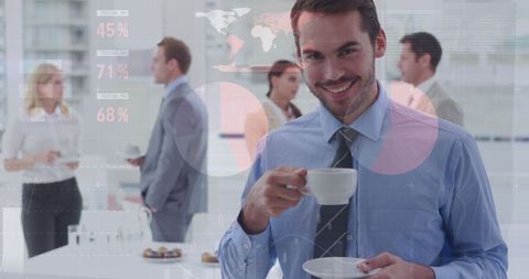 Business Professional Enjoying Coffee in Technology-Driven Environment