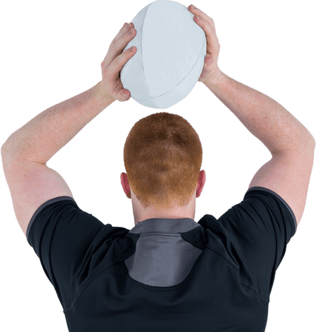 Transparent Rear View Rugby Player Holding Ball for Throw