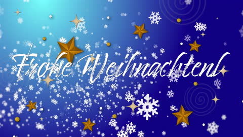 Frohe Weihnachten with Snow and Stars in Blue Background