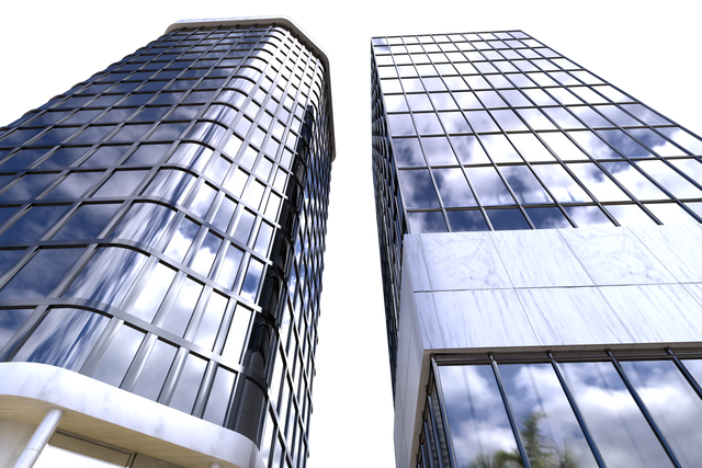 Low Angle View Of Transparent Modern Office Buildings With Reflective Glass - Download Free Stock Videos Pikwizard.com