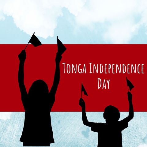 Silhouette of children celebrating tonga independence day