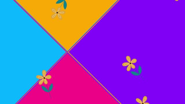 This contemporary design integrates vibrant geometric shapes with floral animations, suitable for use in digital designs, websites, social media posts, and as vibrant desktop wallpapers.