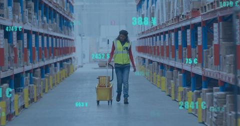 Digital Data Networking with Woman in Warehouse Setting