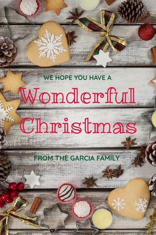 Festive christmas greeting card with homemade treats and decorations