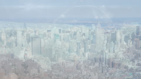 Digital Network Overlay on Modern Cityscape