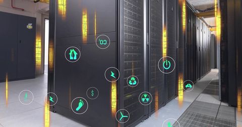 Server room with digital ecology interface concepts