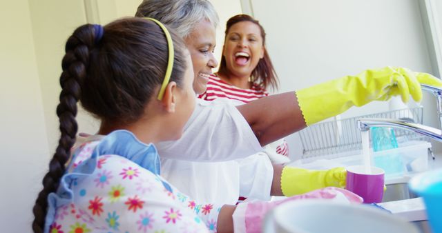 Family Bonding While Washing Dishes in Kitchen - Download Free Stock Images Pikwizard.com