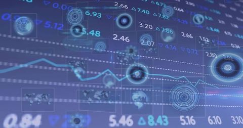 Futuristic financial hud with holographic data visualization and neon blue trading interface