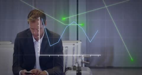 Business Traveler with Smartphone and Finance Graph Animation