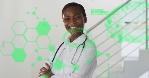 Innovative Healthcare Future with Smiling Female Doctor and Digital Interface - Download Free Stock Images Pikwizard.com