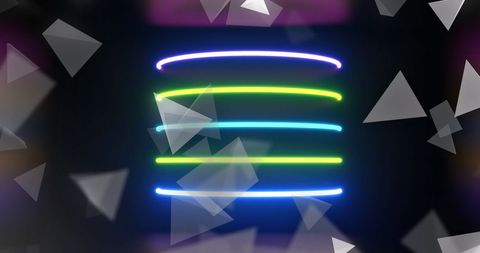 Vibrant neon light trails with abstract triangles