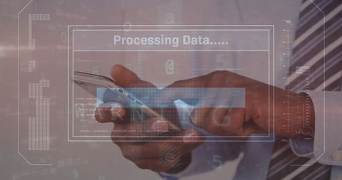 Businessman Using Smartphone with Digital Data Interface Overlay - Download Free Stock Images Pikwizard.com