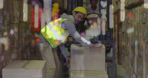 Warehouse Worker with Night City Overlay Concept