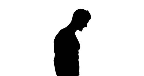 Silhouette of Contemplative Young Man in Profile on White Background