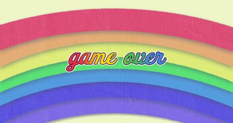Retro Game Over Text on Colorful Rainbow Background