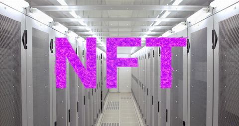 Vibrant NFT Text Overlay on Data Center Environment