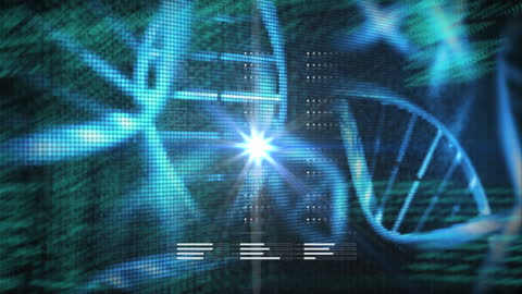 Abstract DNA Helix with Digital Data Overlay