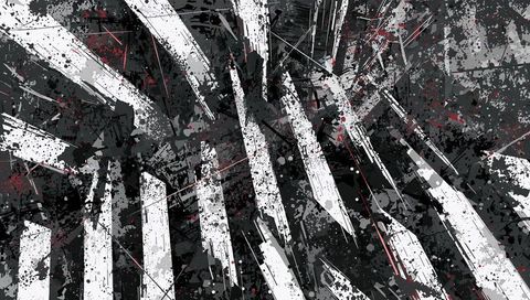 Radial grunge ribbons with white spikes, gray splatter and red accents for dynamic design