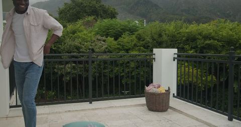 Relaxed preparation on outdoor patio for summer gathering