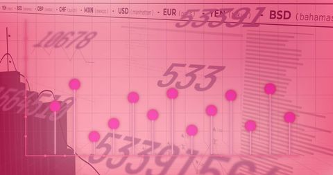 Dynamic Digital Display of Stock Market Data Over Pink Background