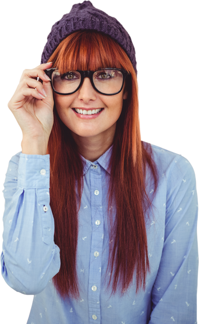 Smiling Hipster Woman Adjusting Glasses Transparent Background - Download Free Stock Videos Pikwizard.com